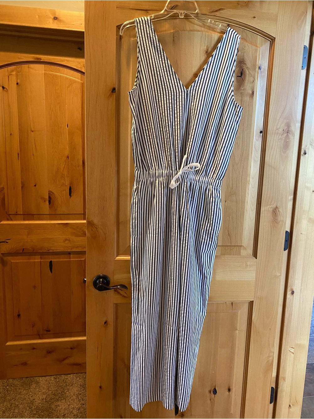 Splendid striped tie waist wide leg v neck romper